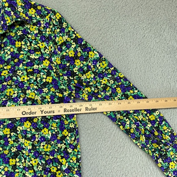 Zara Top Womens Small Oversized Button Up Long Bishop Sleeve Ditsy Yellow Blue - Picture 9 of 15